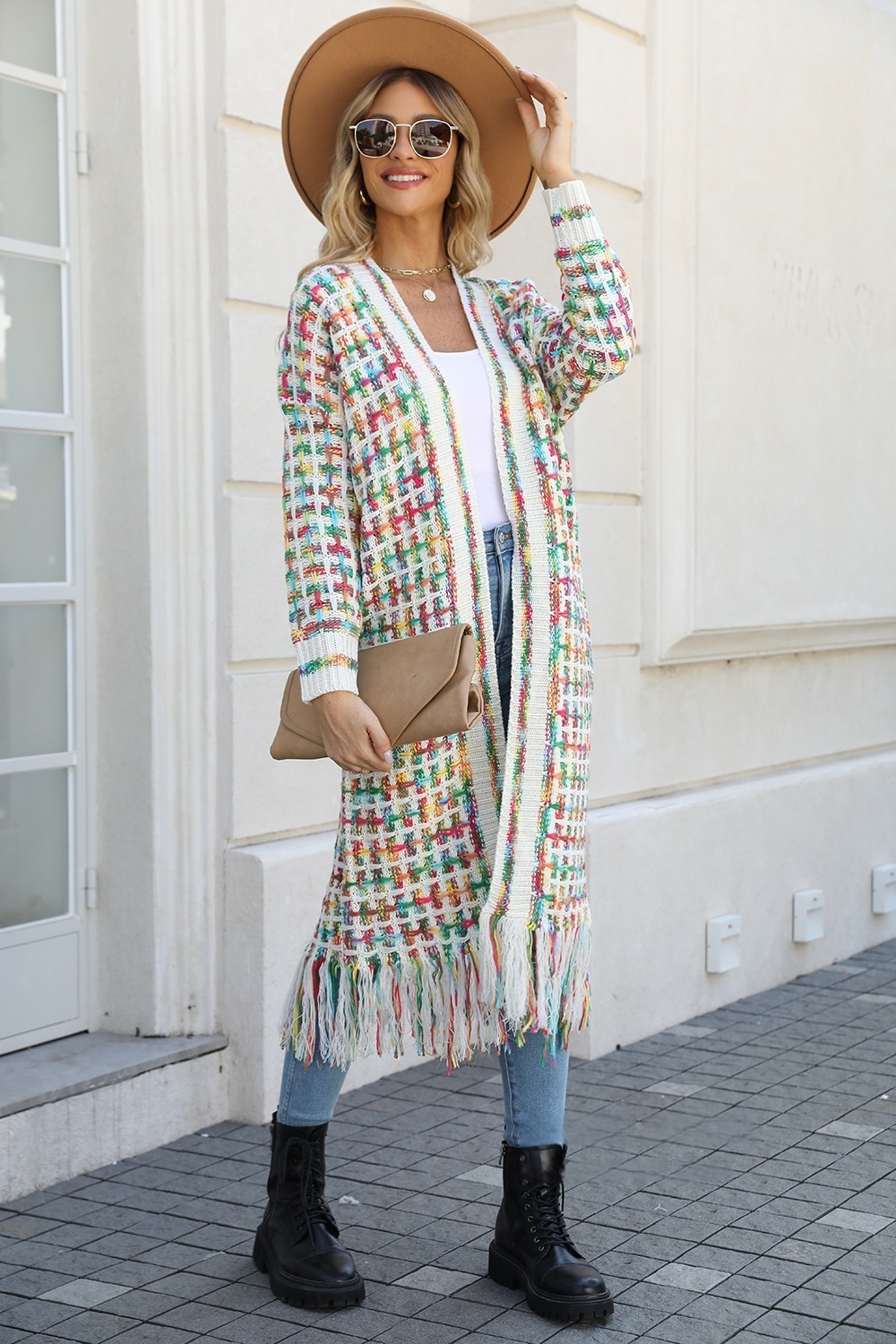 Elegant Colorful Long Cardigan Sweater Womens Large Size Knitted Sweater Coat
